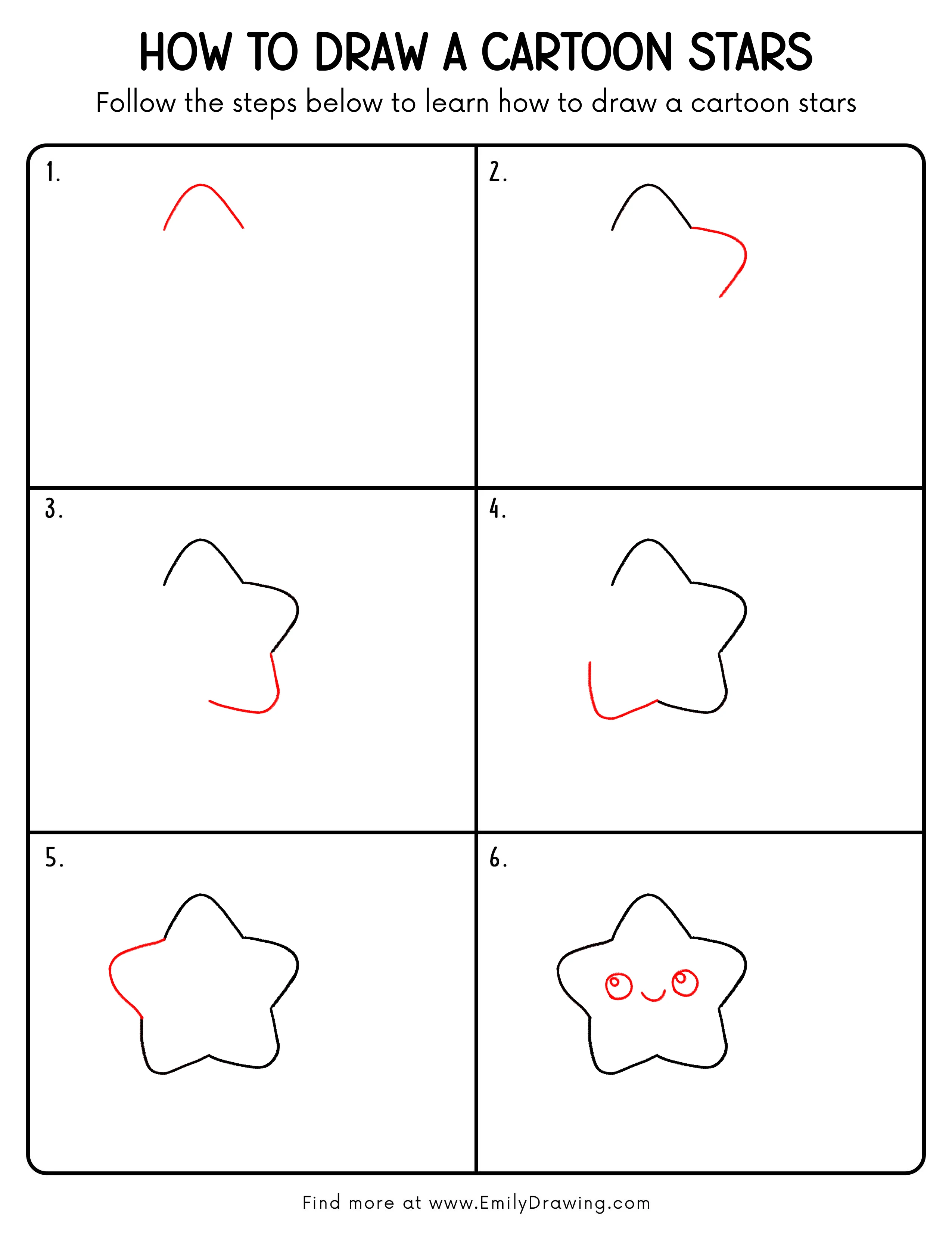 Printable Cartoon Stars Drawing Guide